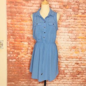 BeBop Blue Button Up Sleeveless Shirt Dress